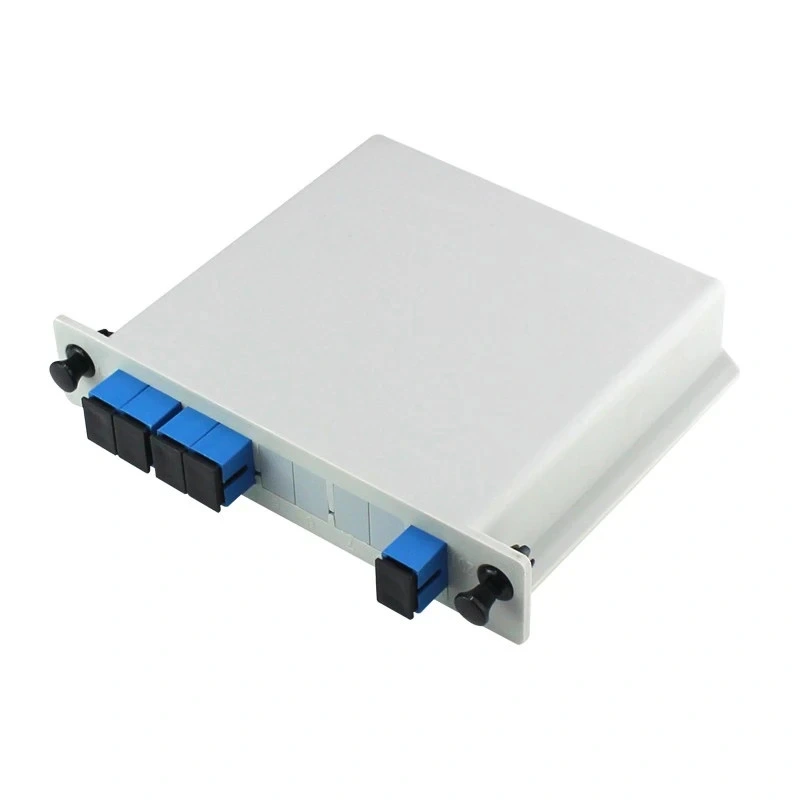 Authentic Factory FTTH Cassette Type Optical Fiber PLC Splitter 1*4 SC/PC 09mm with Excellent Uniformity &amp; Reliability