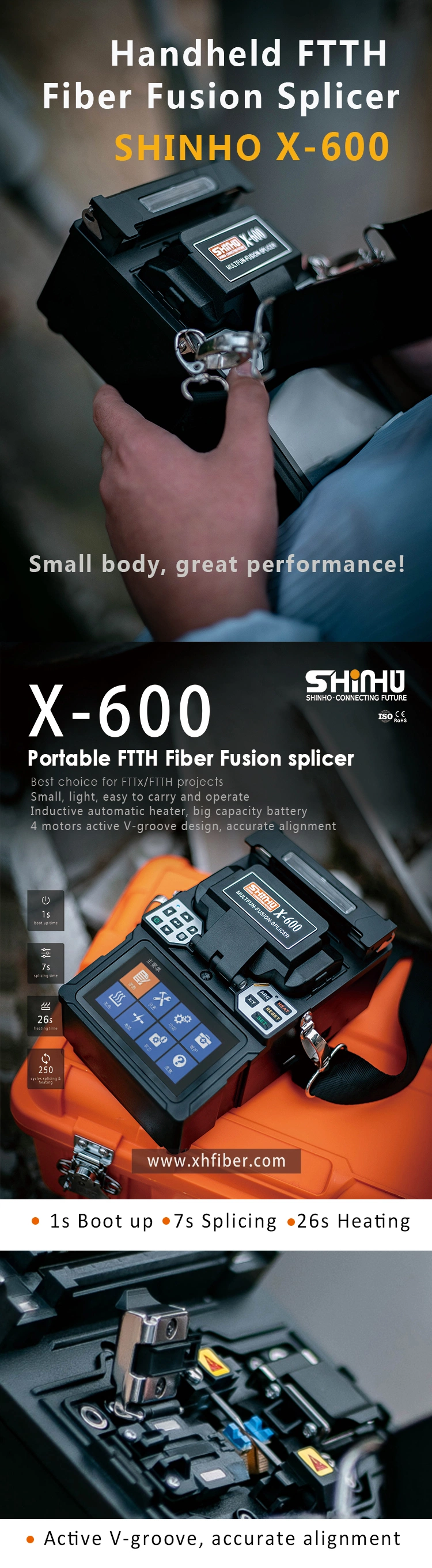 Stable Fiber Fusion Splicer Shinho X600 Easy to Carry&amp; Operate FTTH Tool