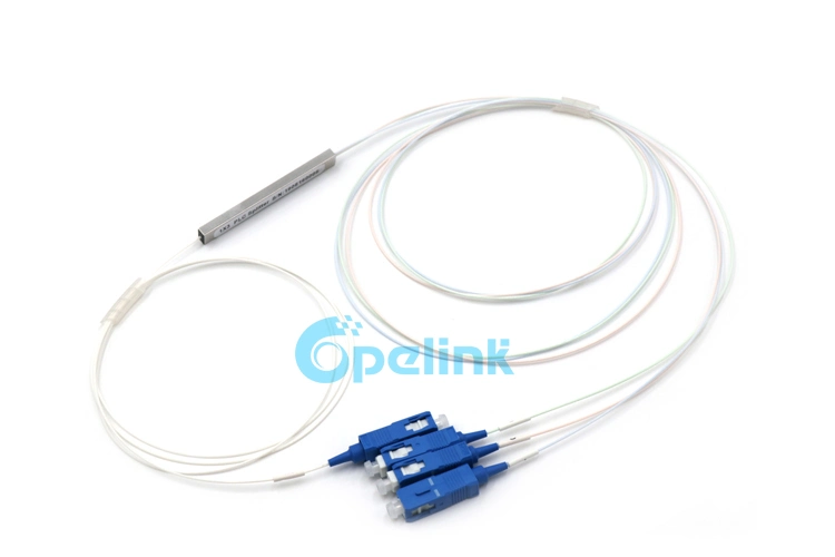 Manufacture 1X4 Steel Tube Optical Fiber PLC Splitter with 0.5-2m Colored Pigtail